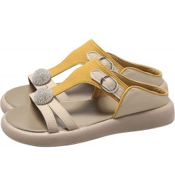 Sandals Women T-Strap Soft Slip On Platform Rhinestone Stylish Dressy Beach Flat Slide Open Toe Sandals Casual Summer Yellow ...