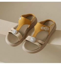 Sandals Women T-Strap Soft Slip On Platform Rhinestone Stylish Dressy Beach Flat Slide Open Toe Sandals Casual Summer Yellow ...