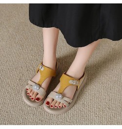 Sandals Women T-Strap Soft Slip On Platform Rhinestone Stylish Dressy Beach Flat Slide Open Toe Sandals Casual Summer Yellow ...