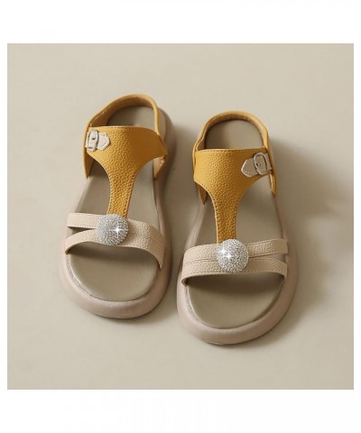 Sandals Women T-Strap Soft Slip On Platform Rhinestone Stylish Dressy Beach Flat Slide Open Toe Sandals Casual Summer Yellow ...