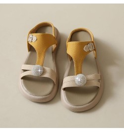 Sandals Women T-Strap Soft Slip On Platform Rhinestone Stylish Dressy Beach Flat Slide Open Toe Sandals Casual Summer Yellow ...