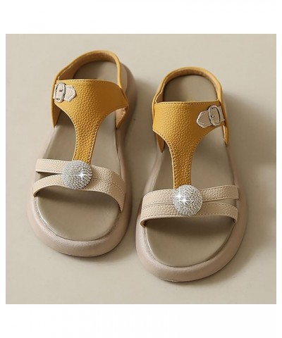 Sandals Women T-Strap Soft Slip On Platform Rhinestone Stylish Dressy Beach Flat Slide Open Toe Sandals Casual Summer Yellow ...