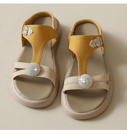 Sandals Women T-Strap Soft Slip On Platform Rhinestone Stylish Dressy Beach Flat Slide Open Toe Sandals Casual Summer Yellow ...