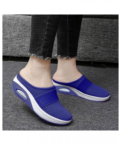 Women Comfy Orthotic Casual Dressy Flat Sandals Buckle Ankle Strap Open Toe Summer Chunky High Heels Shoes 135-ibzwp-blue-7 $...