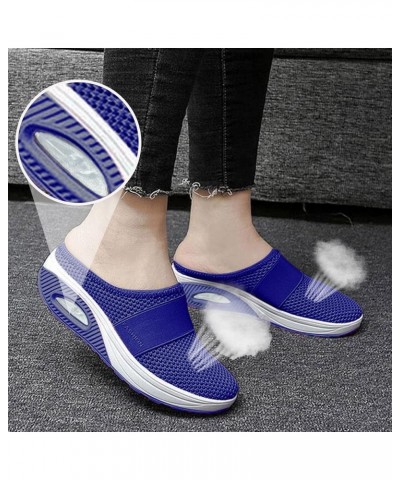 Women Comfy Orthotic Casual Dressy Flat Sandals Buckle Ankle Strap Open Toe Summer Chunky High Heels Shoes 135-ibzwp-blue-7 $...