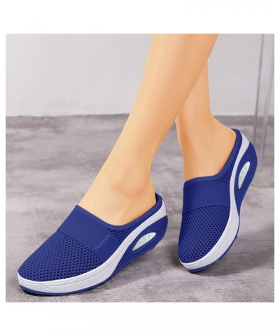 Women Comfy Orthotic Casual Dressy Flat Sandals Buckle Ankle Strap Open Toe Summer Chunky High Heels Shoes 135-ibzwp-blue-7 $...