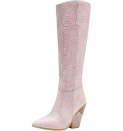 Womens Cowboy Boots Comfortable Pull On Zipper Chunky Heel Pointed Toe Riding Western Cowgirl Knee High Boots A-pink $35.87 B...