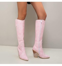 Womens Cowboy Boots Comfortable Pull On Zipper Chunky Heel Pointed Toe Riding Western Cowgirl Knee High Boots A-pink $35.87 B...