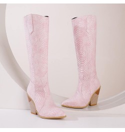 Womens Cowboy Boots Comfortable Pull On Zipper Chunky Heel Pointed Toe Riding Western Cowgirl Knee High Boots A-pink $35.87 B...