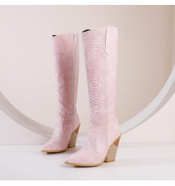 Womens Cowboy Boots Comfortable Pull On Zipper Chunky Heel Pointed Toe Riding Western Cowgirl Knee High Boots A-pink $35.87 B...