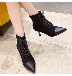 Woman Sexy High Stiletto Kitten Heels Pointed-Toe Lace up Mid Shaft Calf Boot Ladies Suede Riding Booties Shoes for Dating Bl...