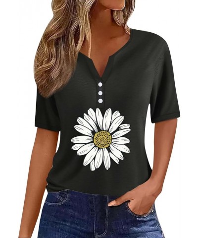 Women's Fashion Casual V Neck Short Sleeve T Shirt with Sunflower Print for Spring/Summer T Shirt Women Summer Black $9.30 Fa...