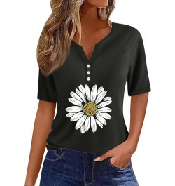 Women's Fashion Casual V Neck Short Sleeve T Shirt with Sunflower Print for Spring/Summer T Shirt Women Summer Black $9.30 Fa...