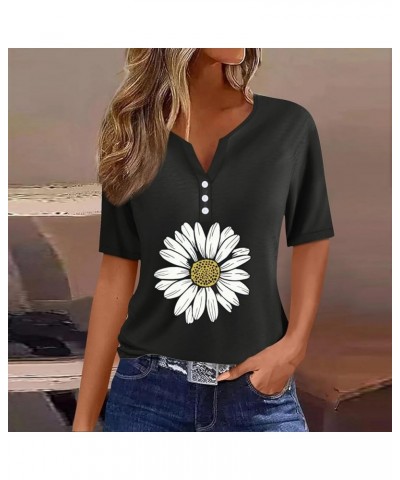 Women's Fashion Casual V Neck Short Sleeve T Shirt with Sunflower Print for Spring/Summer T Shirt Women Summer Black $9.30 Fa...