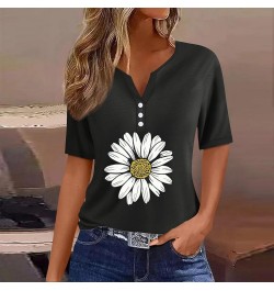 Women's Fashion Casual V Neck Short Sleeve T Shirt with Sunflower Print for Spring/Summer T Shirt Women Summer Black $9.30 Fa...