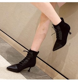 Woman Sexy High Stiletto Kitten Heels Pointed-Toe Lace up Mid Shaft Calf Boot Ladies Suede Riding Booties Shoes for Dating Bl...