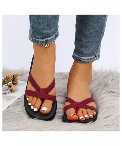 Womens Low Wedge Sandals Anti Slip Ankle Strap Comfort Glitters Summer Mules Flats Sandals 182-zoxro-red-g $16.42 Slippers