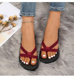 Womens Low Wedge Sandals Anti Slip Ankle Strap Comfort Glitters Summer Mules Flats Sandals 182-zoxro-red-g $16.42 Slippers