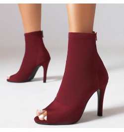 Ladies Fashion Peep Toe Summer Ankle Boots Party Claret 95mm Heel 2 $29.02 Boots