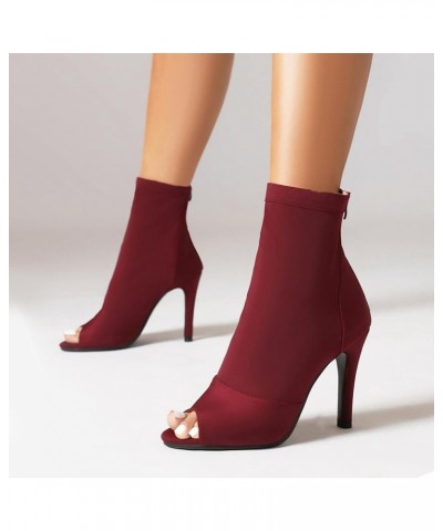 Ladies Fashion Peep Toe Summer Ankle Boots Party Claret 95mm Heel 2 $29.02 Boots