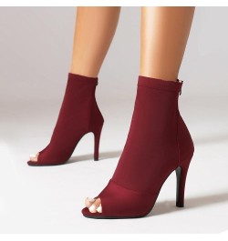 Ladies Fashion Peep Toe Summer Ankle Boots Party Claret 95mm Heel 2 $29.02 Boots