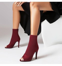 Ladies Fashion Peep Toe Summer Ankle Boots Party Claret 95mm Heel 2 $29.02 Boots