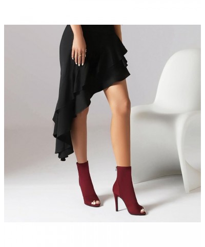 Ladies Fashion Peep Toe Summer Ankle Boots Party Claret 95mm Heel 2 $29.02 Boots