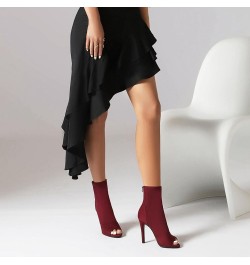 Ladies Fashion Peep Toe Summer Ankle Boots Party Claret 95mm Heel 2 $29.02 Boots