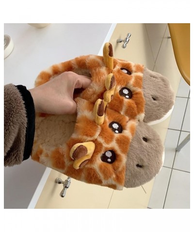 Women Cute Animal Fuzzy Slippers Soft Plush Lightweight House Slippers Slip-on Cozy Indoor Slippers Orange $17.09 Slippers