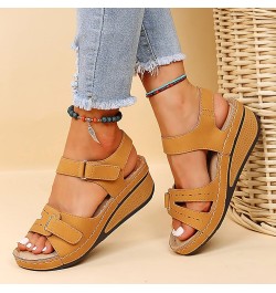 Open Toe Ankle Strap Wedge Heels Sandal Dressy Summer Platform Sandals Comfortable Slip on Sandals Fish Mouth Casual Yellow $...