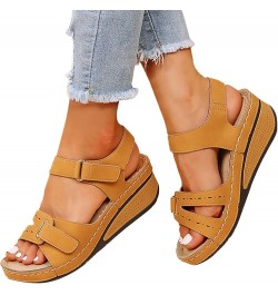 Open Toe Ankle Strap Wedge Heels Sandal Dressy Summer Platform Sandals Comfortable Slip on Sandals Fish Mouth Casual Yellow $...