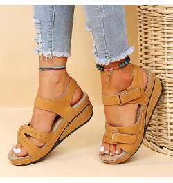 Open Toe Ankle Strap Wedge Heels Sandal Dressy Summer Platform Sandals Comfortable Slip on Sandals Fish Mouth Casual Yellow $...