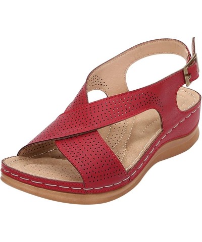 Sandals Women Comfortable Dressy Wedge Summer Bohemian Vintage Style Slope Heel Sandals Buckle Casual Shoes Red $13.65 Outdoo...