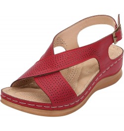 Sandals Women Comfortable Dressy Wedge Summer Bohemian Vintage Style Slope Heel Sandals Buckle Casual Shoes Red $13.65 Outdoo...