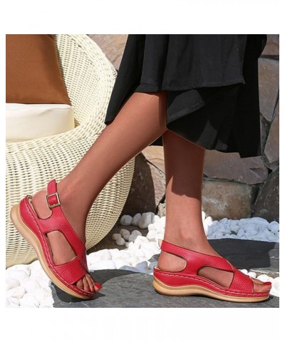 Sandals Women Comfortable Dressy Wedge Summer Bohemian Vintage Style Slope Heel Sandals Buckle Casual Shoes Red $13.65 Outdoo...