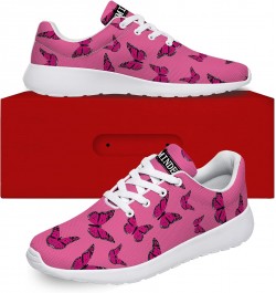 Pink Butterfly Shoes for Womens Ladies Girls,Custom Design Breast Cancer Awareness Sneakers GIFS for Survivor,US Size 8.5 Wom...