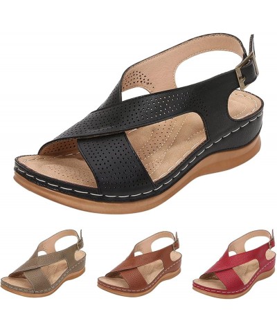 Sandals Women Comfortable Dressy Wedge Summer Bohemian Vintage Style Slope Heel Sandals Buckle Casual Shoes Red $13.65 Outdoo...