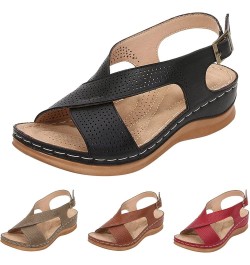 Sandals Women Comfortable Dressy Wedge Summer Bohemian Vintage Style Slope Heel Sandals Buckle Casual Shoes Red $13.65 Outdoo...