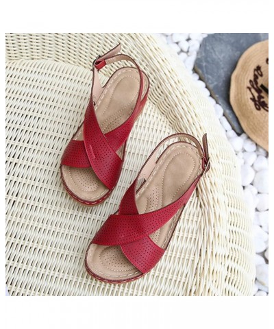 Sandals Women Comfortable Dressy Wedge Summer Bohemian Vintage Style Slope Heel Sandals Buckle Casual Shoes Red $13.65 Outdoo...