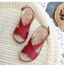 Sandals Women Comfortable Dressy Wedge Summer Bohemian Vintage Style Slope Heel Sandals Buckle Casual Shoes Red $13.65 Outdoo...