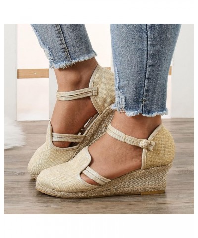 Platform Slippers Wedge Sandals Women Comfortable Dressy Platform S Women Sandals Women'S High Heels Shoes Ankle Strap J-beig...