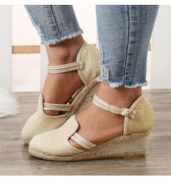 Platform Slippers Wedge Sandals Women Comfortable Dressy Platform S Women Sandals Women'S High Heels Shoes Ankle Strap J-beig...