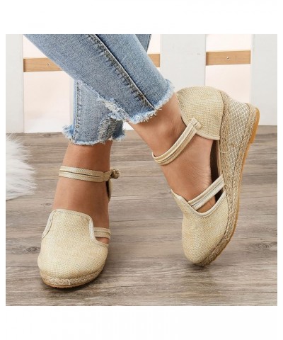 Platform Slippers Wedge Sandals Women Comfortable Dressy Platform S Women Sandals Women'S High Heels Shoes Ankle Strap J-beig...