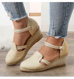 Platform Slippers Wedge Sandals Women Comfortable Dressy Platform S Women Sandals Women'S High Heels Shoes Ankle Strap J-beig...