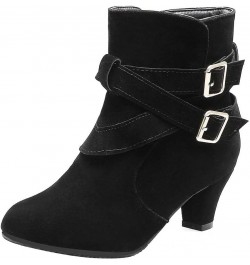 Women's Fashion Solid Color Short Boots Mid Heel Suede Back Mid Heel Low Boots Soft Leather Boots Women Wide Calf Black $29.4...