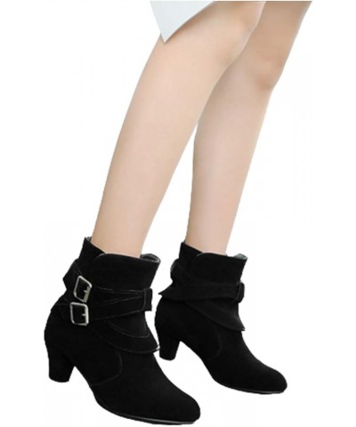 Women's Fashion Solid Color Short Boots Mid Heel Suede Back Mid Heel Low Boots Soft Leather Boots Women Wide Calf Black $29.4...