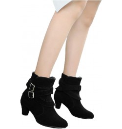 Women's Fashion Solid Color Short Boots Mid Heel Suede Back Mid Heel Low Boots Soft Leather Boots Women Wide Calf Black $29.4...