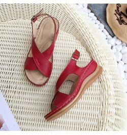 Sandals Women Comfortable Dressy Wedge Summer Bohemian Vintage Style Slope Heel Sandals Buckle Casual Shoes Red $13.65 Outdoo...