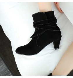 Women's Fashion Solid Color Short Boots Mid Heel Suede Back Mid Heel Low Boots Soft Leather Boots Women Wide Calf Black $29.4...