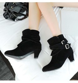 Women's Fashion Solid Color Short Boots Mid Heel Suede Back Mid Heel Low Boots Soft Leather Boots Women Wide Calf Black $29.4...